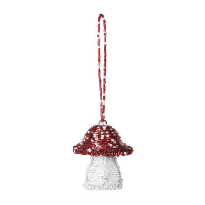 Red Capped Beaded Mushroom Ornament