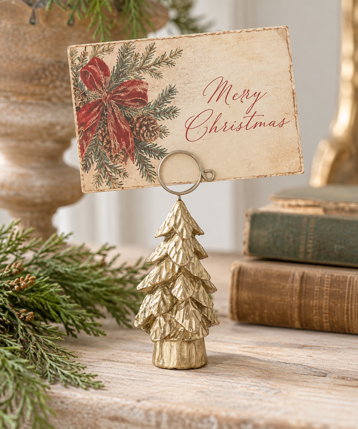 Gilded Christmas Tree Card Holder