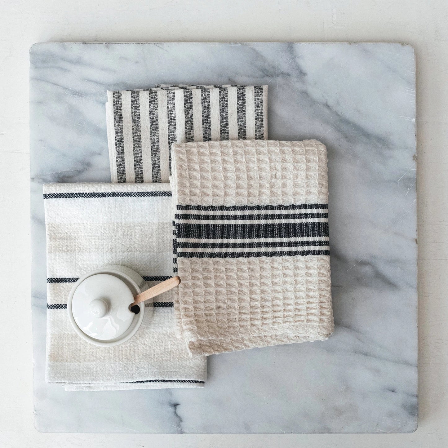 Woven Cotton Printed Tea Towel w/ Stripes
