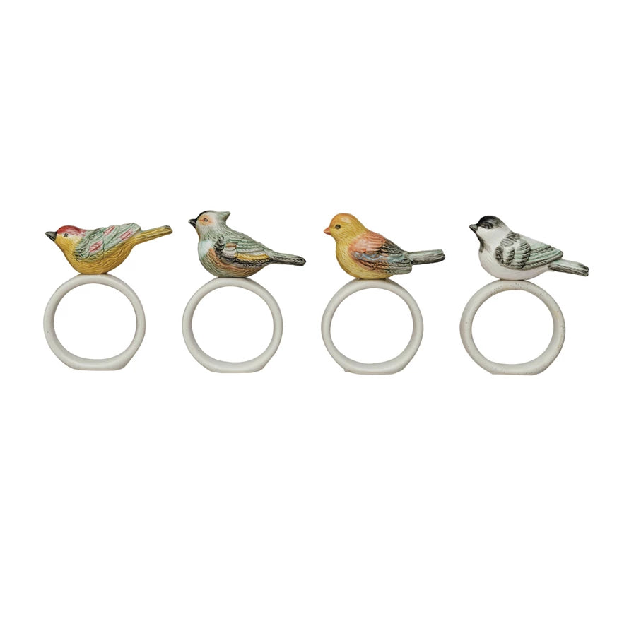 Stoneware Napkin Ring w/ Perched Bird, 4 Styles Available
