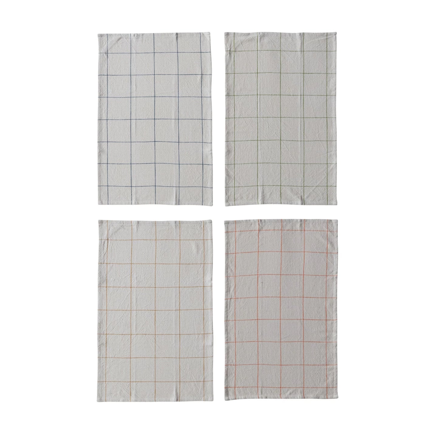 Woven Cotton Printed Tea Towel with Grid Pattern