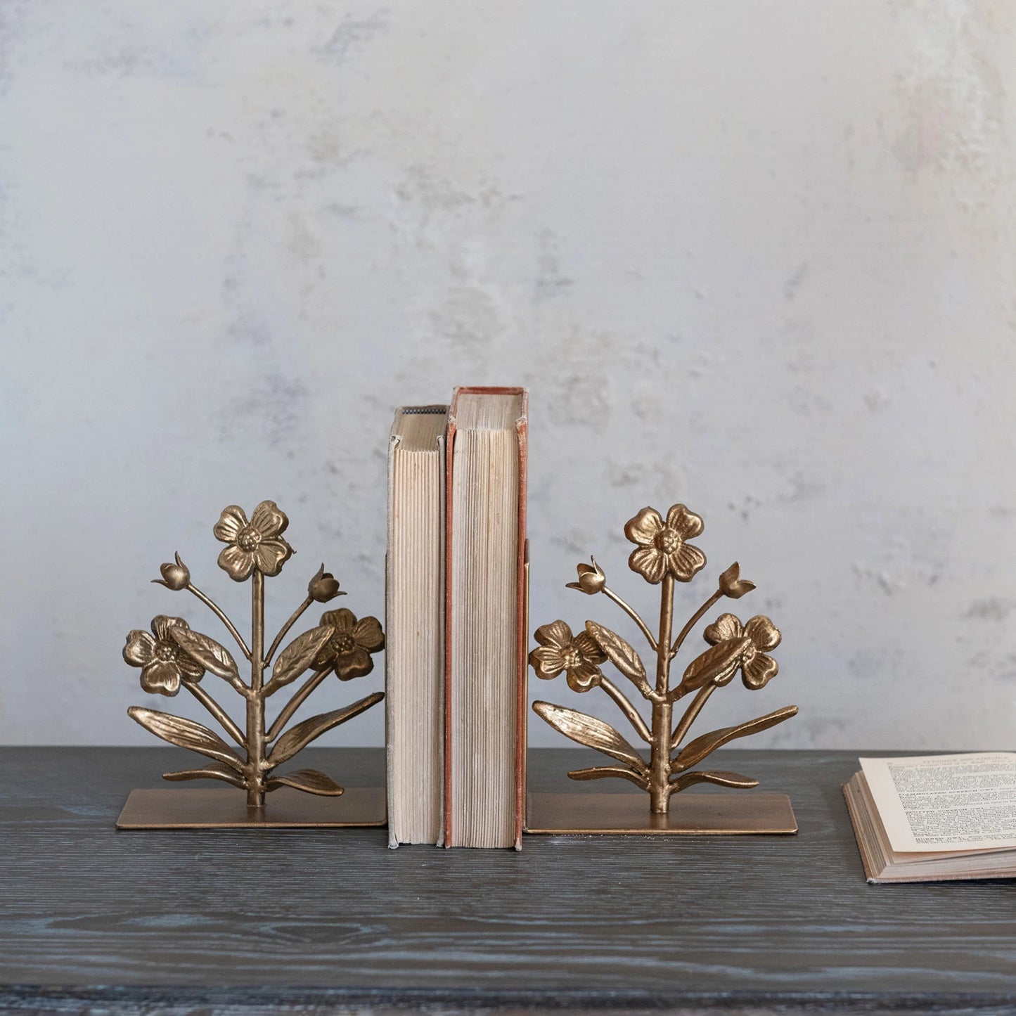 Floral Gold Metal Bookends