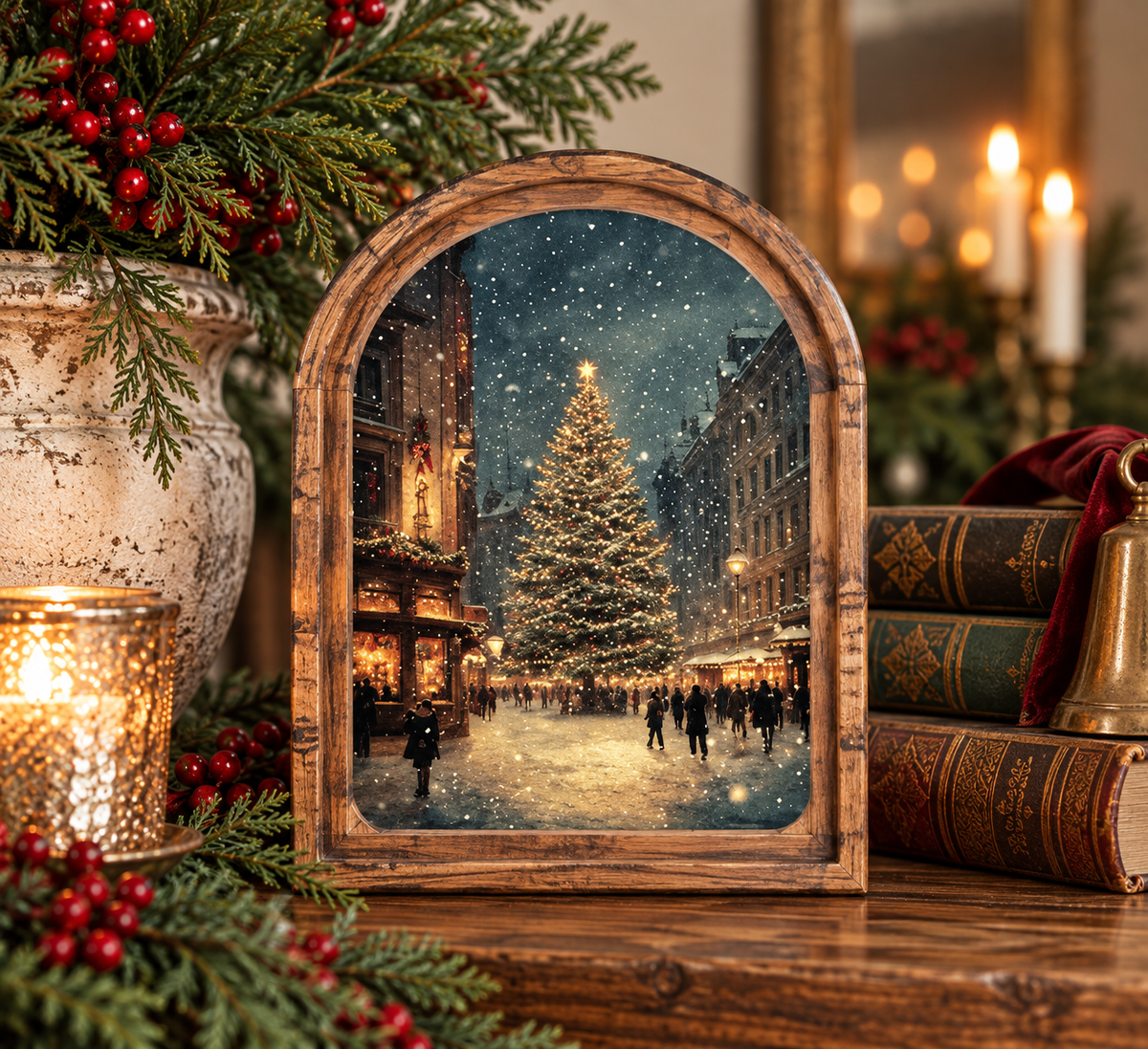 Arch Top Christmas Tree Main Street Framed Art | 6" x 8"