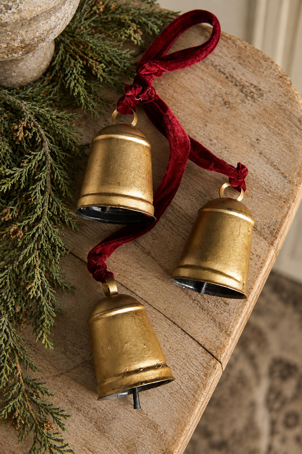Vintage Gold Bell Cluster with Burgundy Velvet