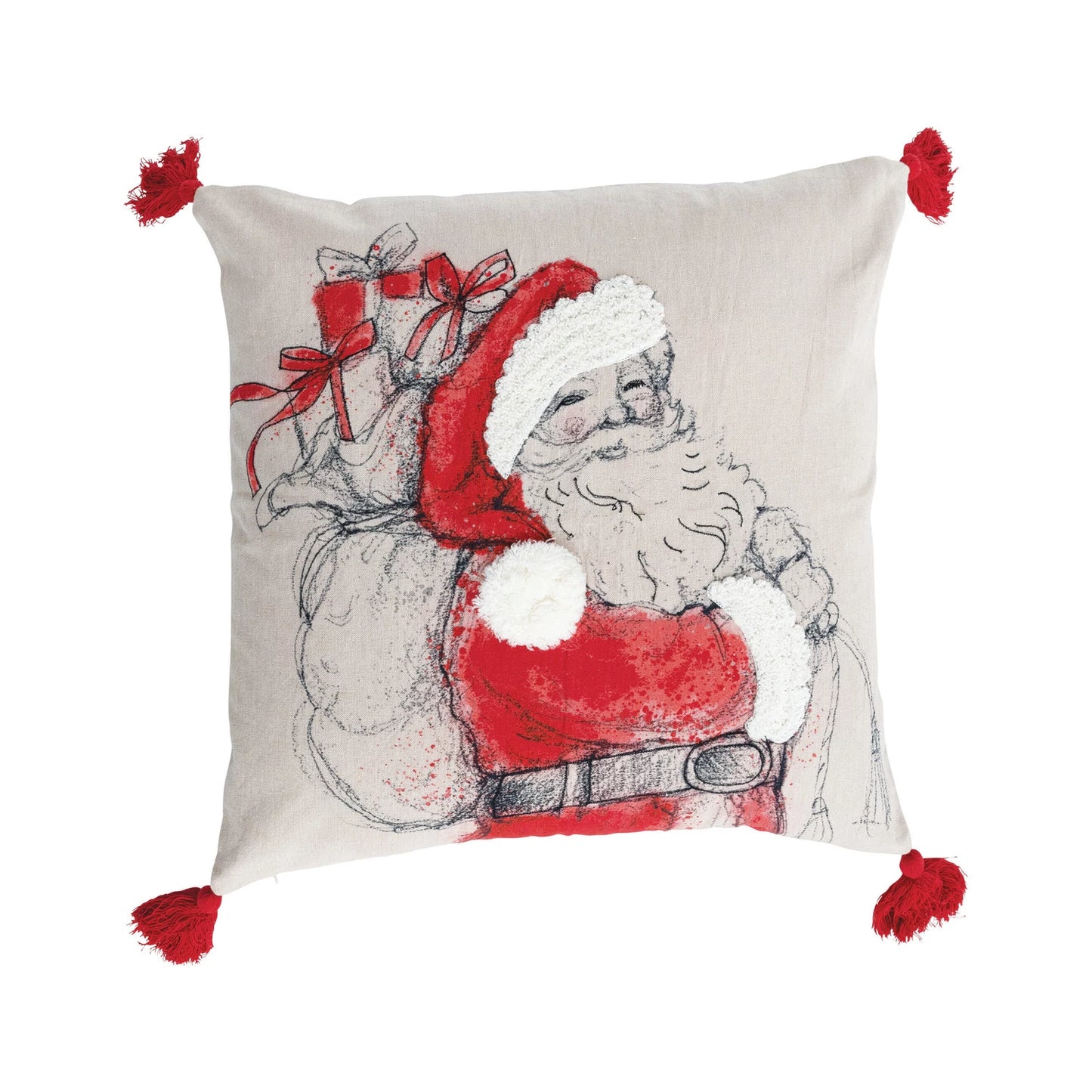 Santa Pillow with Poms