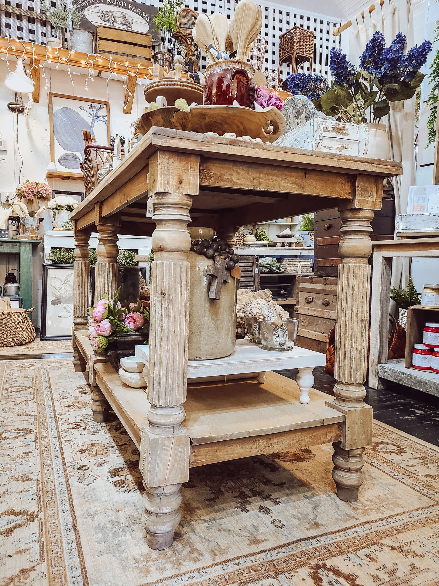 Bleached wood kitchen island