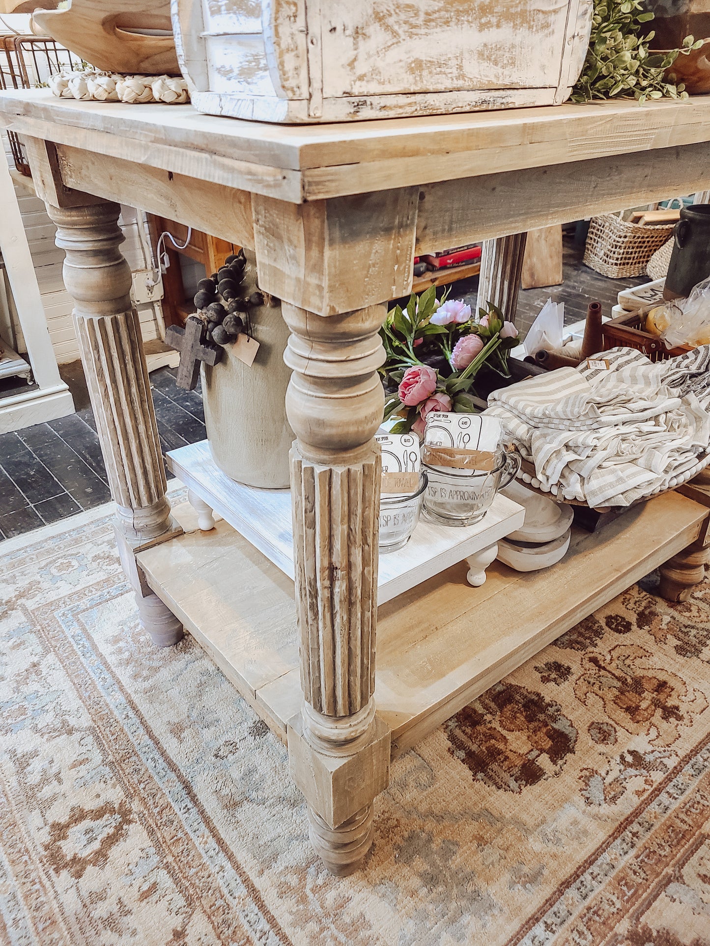 Bleached wood kitchen island