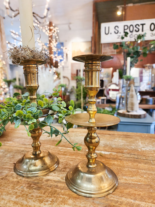 Set of Two Brass Candle Holders For Tapers