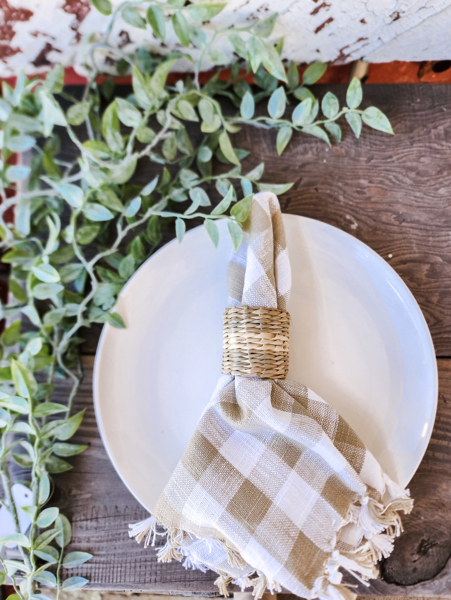 Taupe Gingham Napkin Set