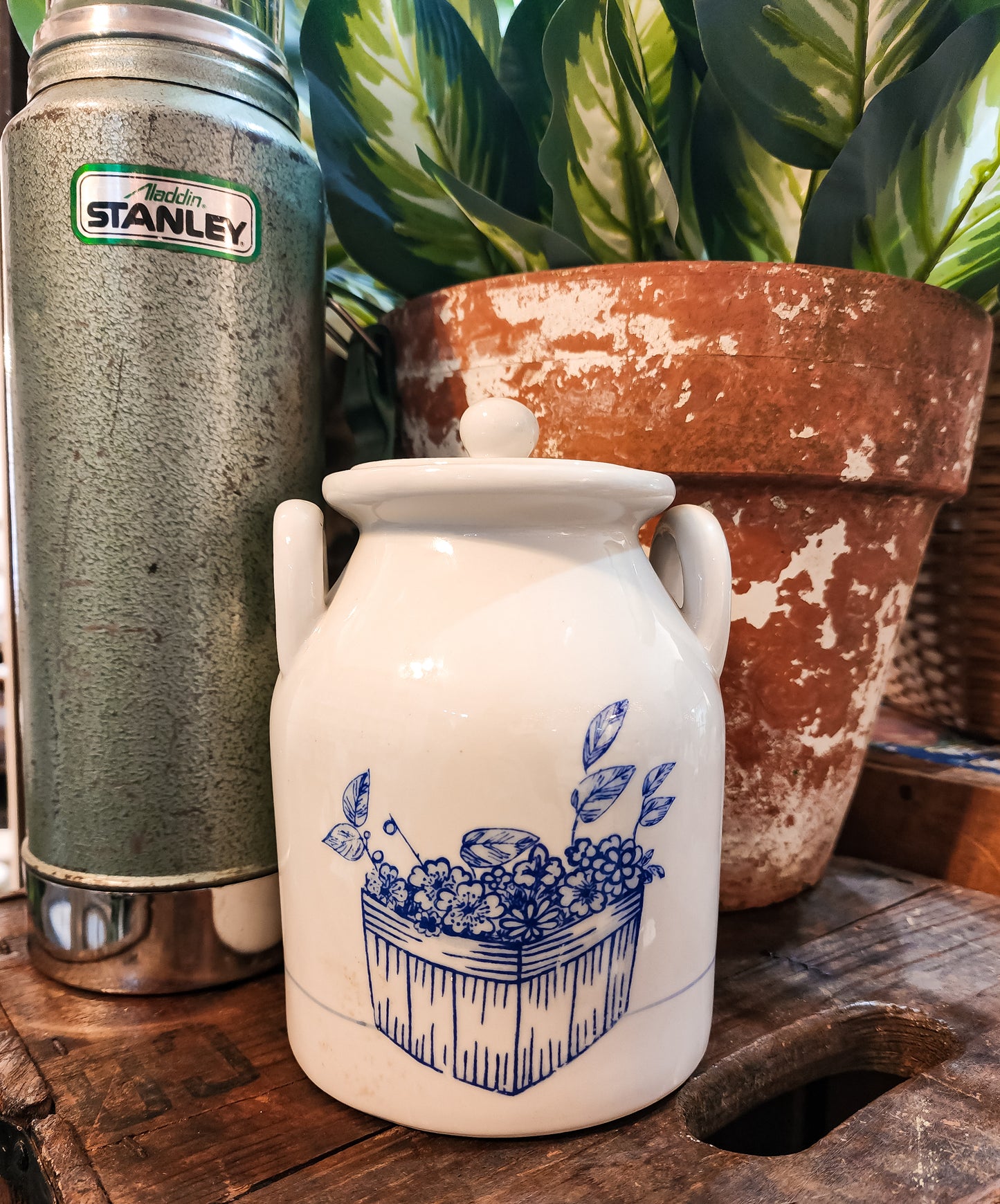 Stoneware Flower Basket Crock