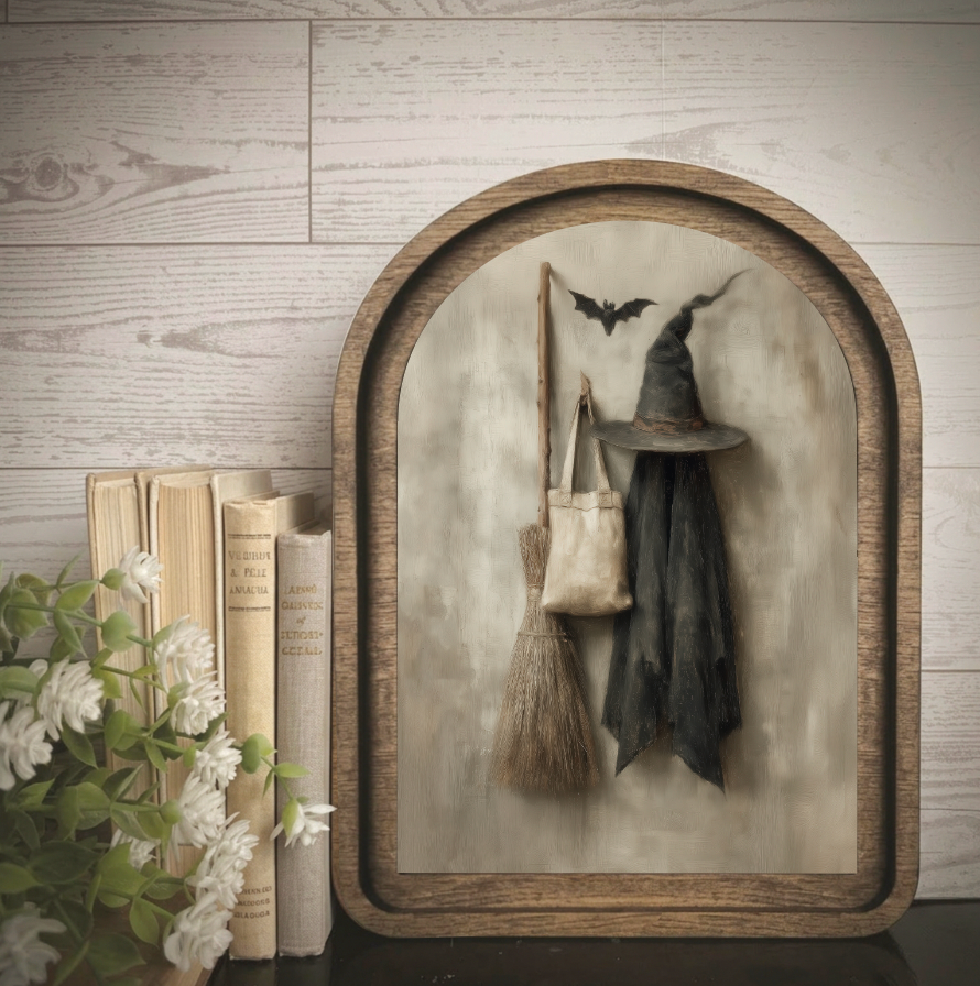 Arch Frame Witch Hat Broom Halloween | Wood & Canvas: Mini