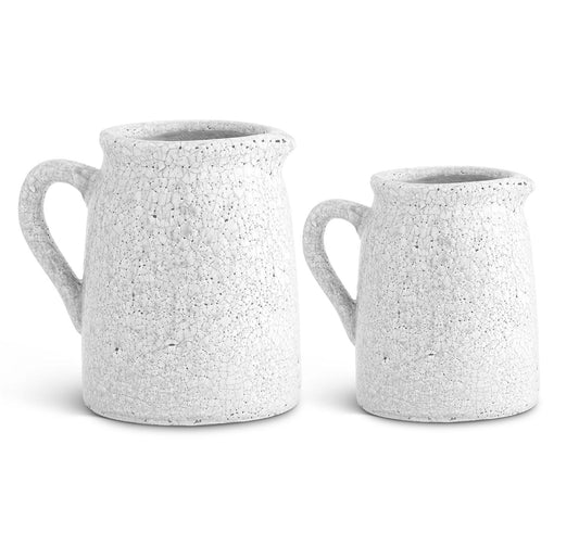White Terra Cotta Crackle Pitchers (Two Sizes)