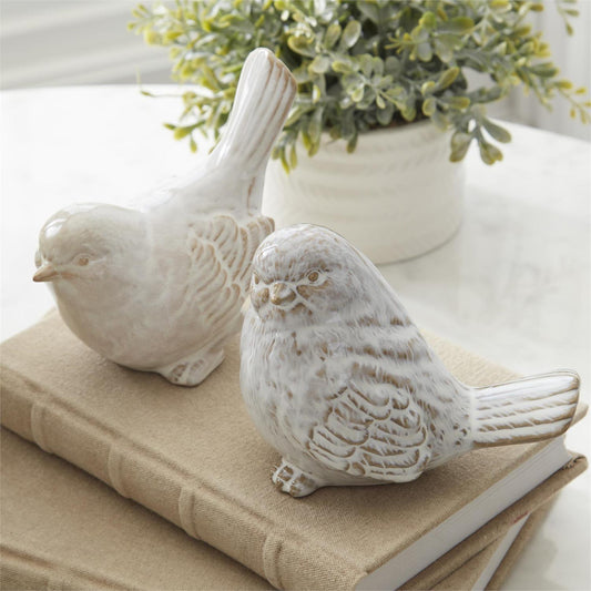 Cream + Taupe Ceramic Bird