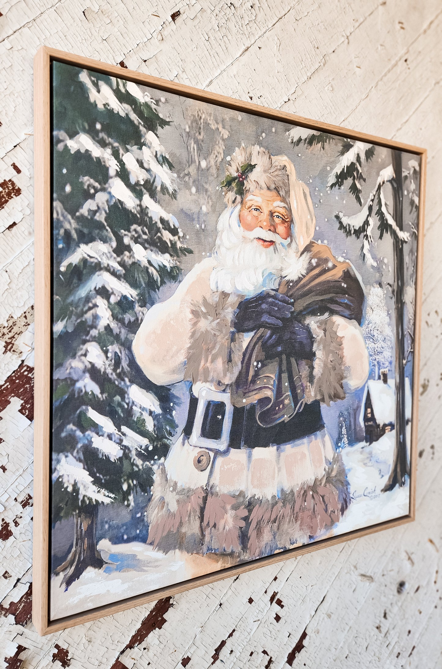 Woodland Santa Framed Canvas