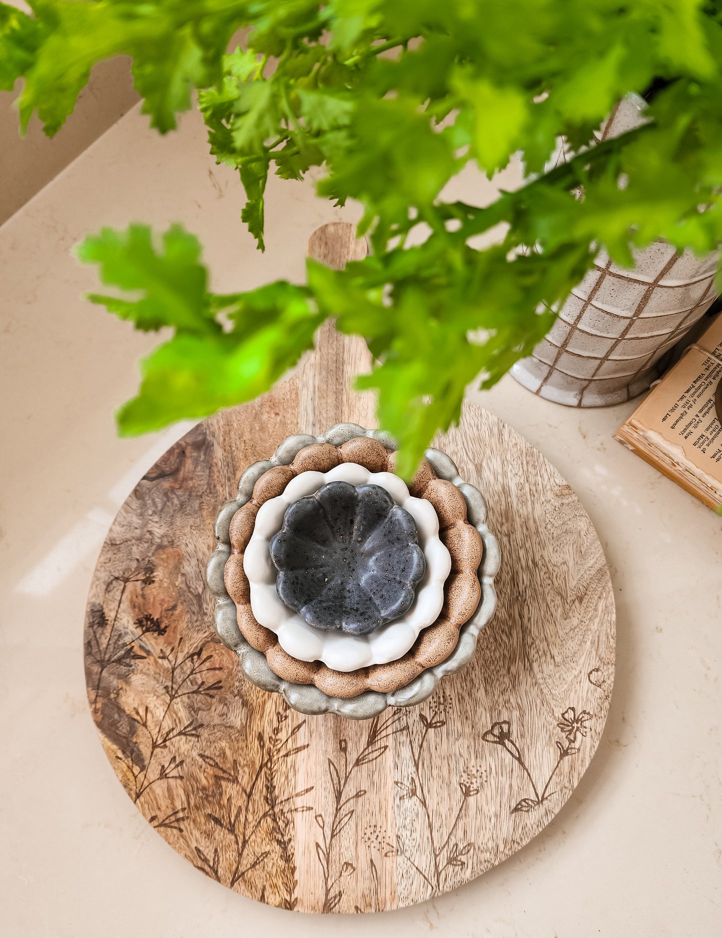 Stoneware Flower Bowls