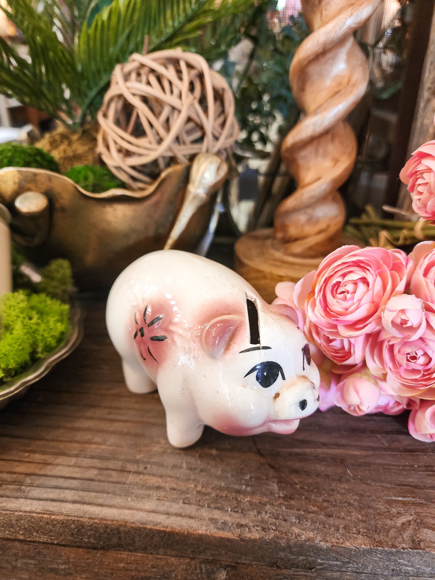 Ceramic Pink + Cream Piggy Bank