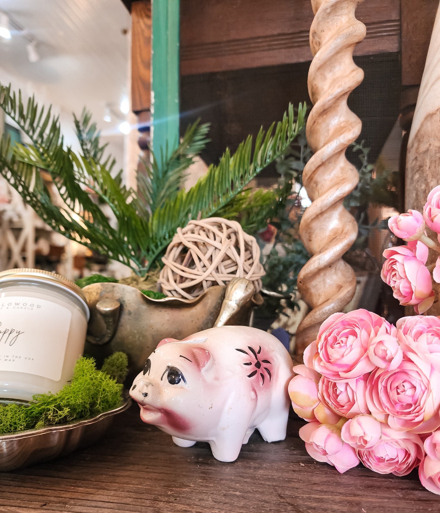 Ceramic Pink + Cream Piggy Bank