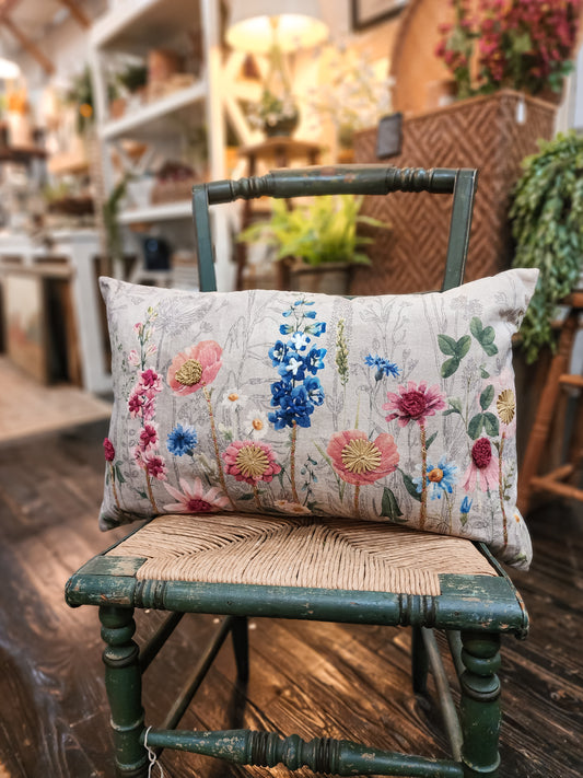 Floral Fields Embroidery Lumbar Pillow