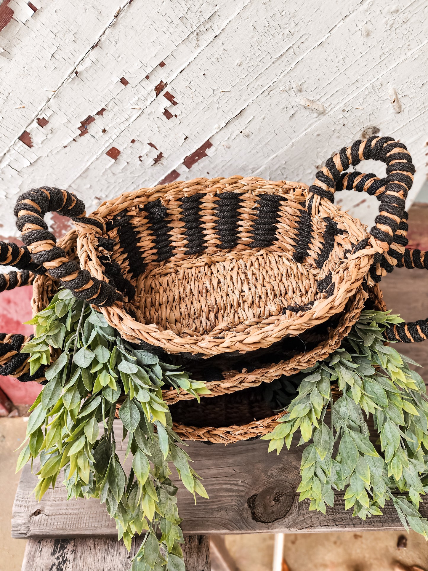 Black and Natural Baskets with Handle