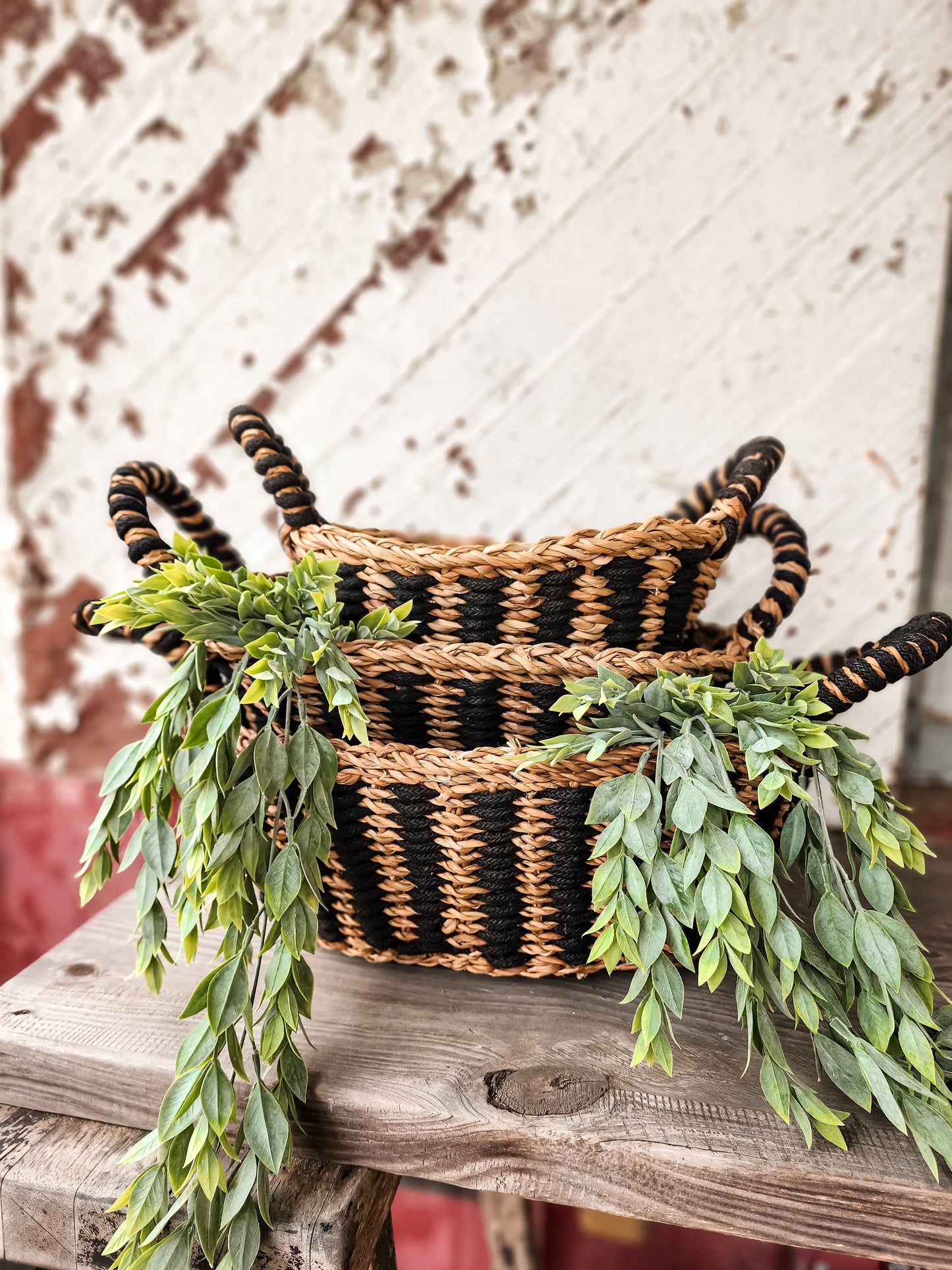 Black and Natural Baskets with Handle