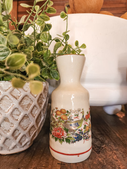 Found Floral and Peacock Vase