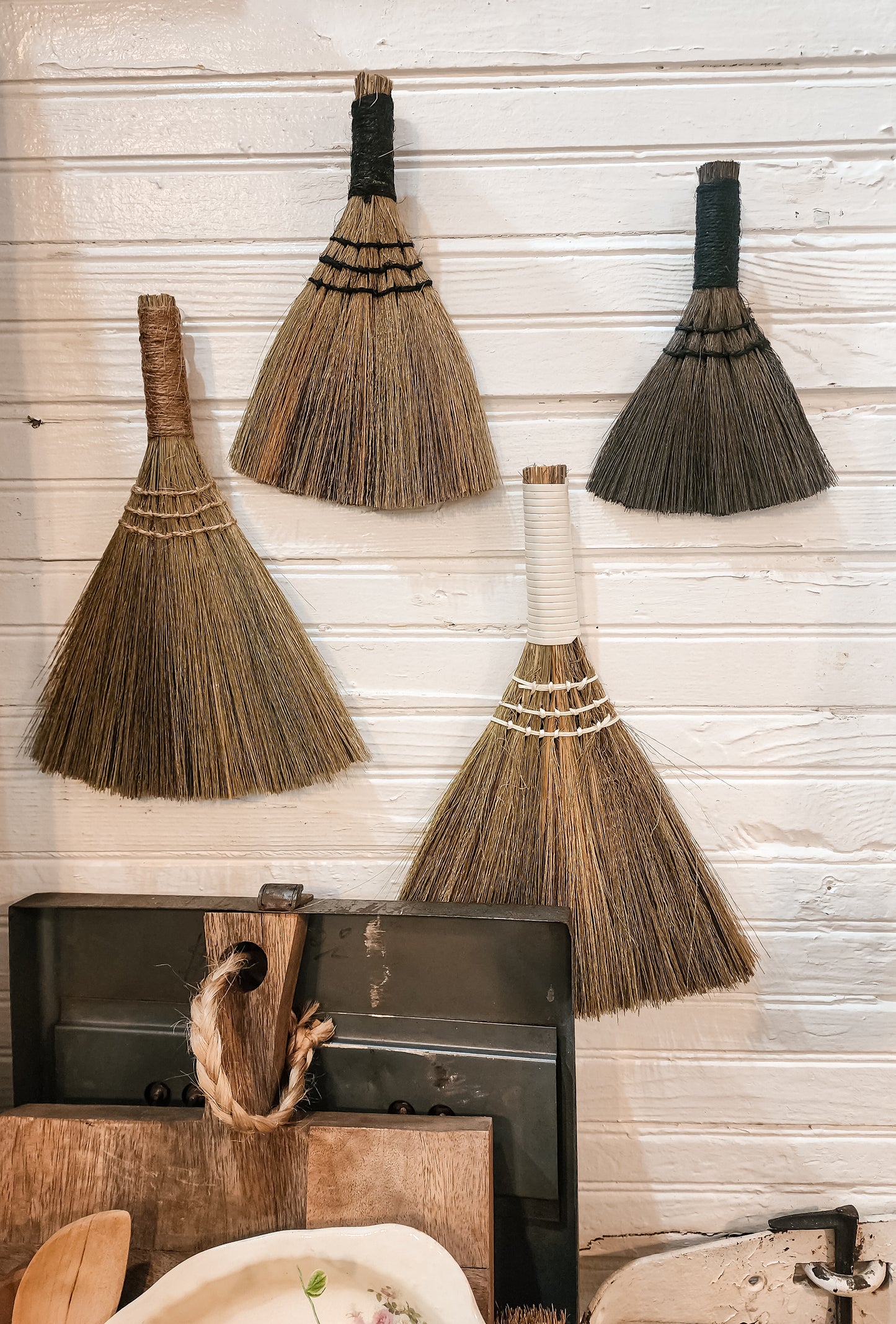 Whisk Brooms with Yarn Wrapped Handles