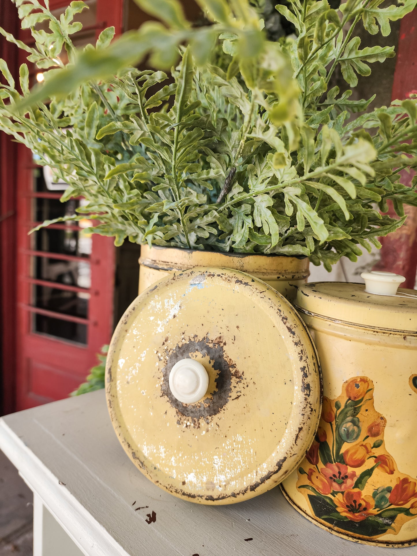 Set of 2 Vintage Yellow Canisters