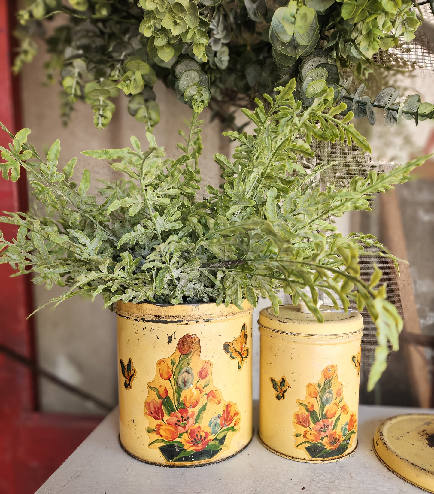 Set of 2 Vintage Yellow Canisters