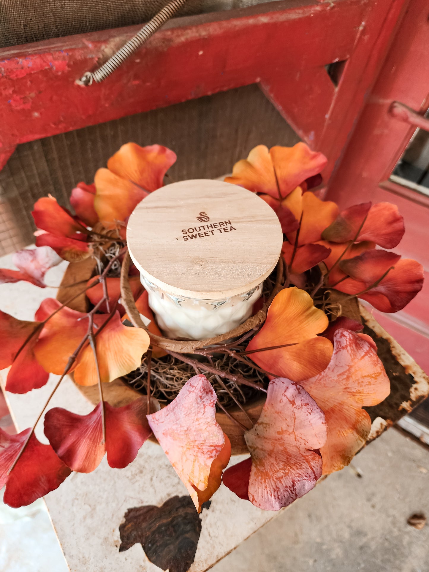 Orange Ombre Gingko Candle Ring