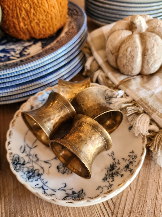 Set of 4 Hammered Brass Napkin Rings