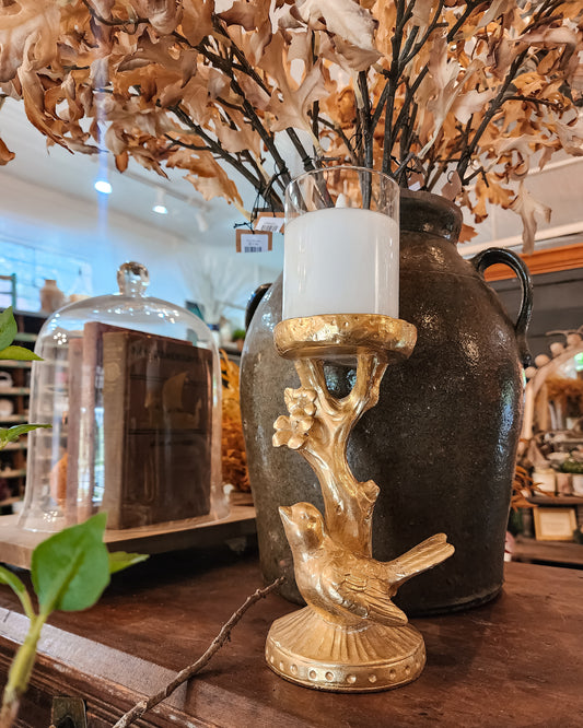 Gold Resin Bird Candle Pillar