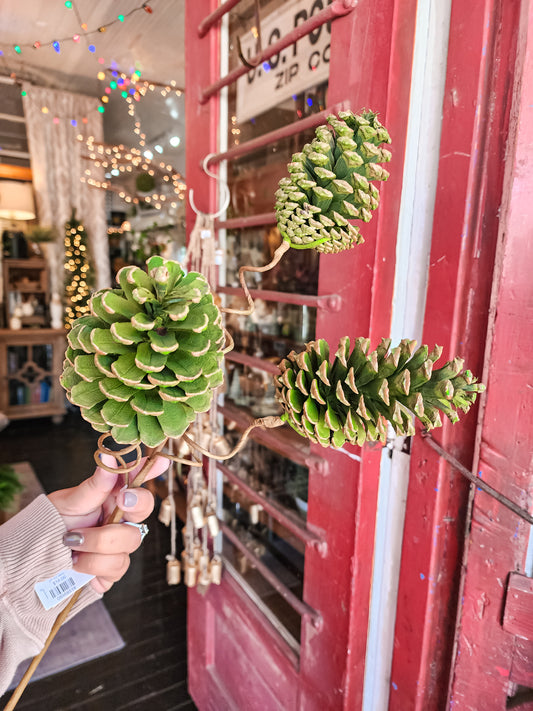 27" Trio Green Pine Cone Stem