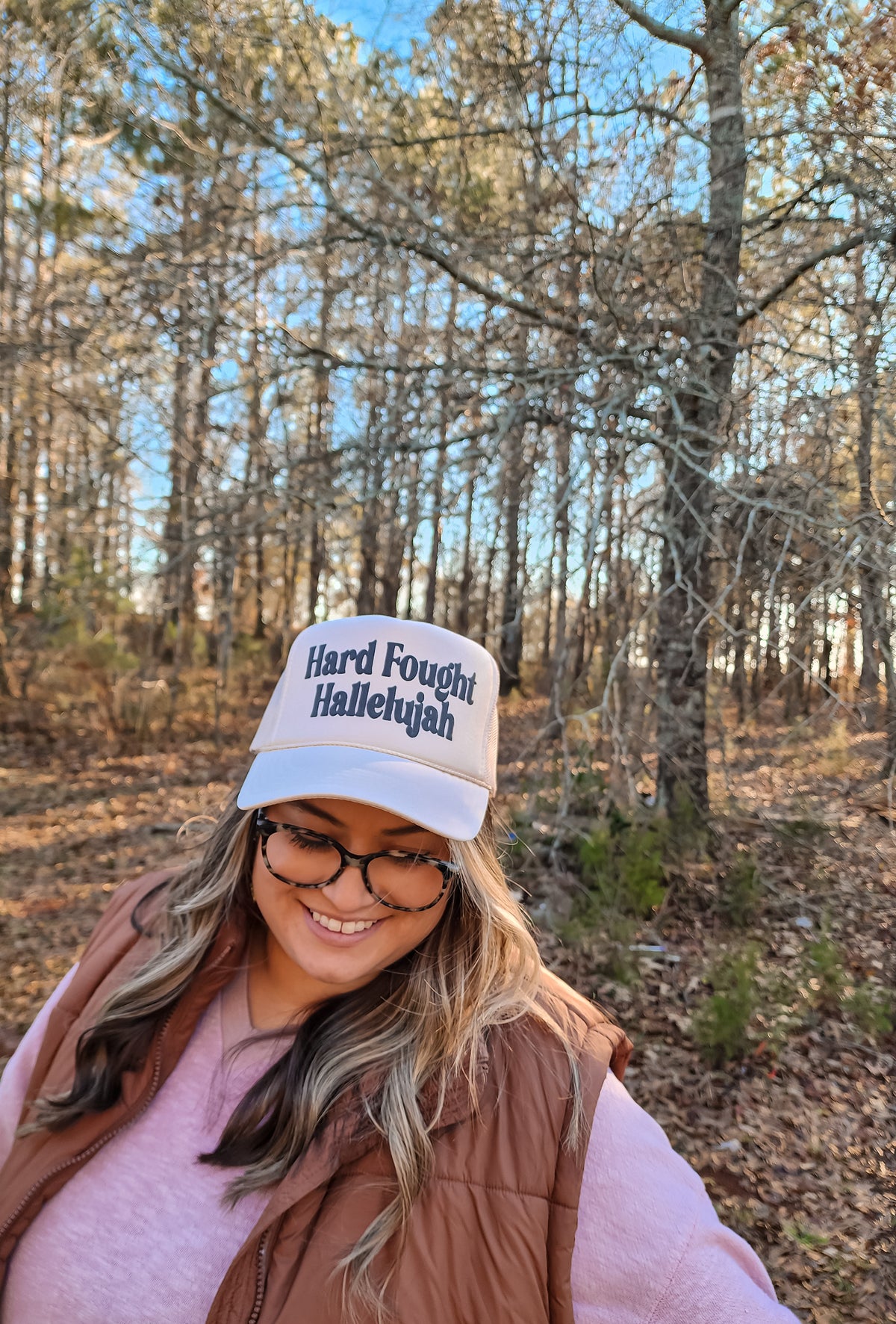 Hard Fought Hallelujah Tan & Black Trucker Hat Hard Fought Hallelujah Trucker Hat – The Painted Nest & Co main image 2