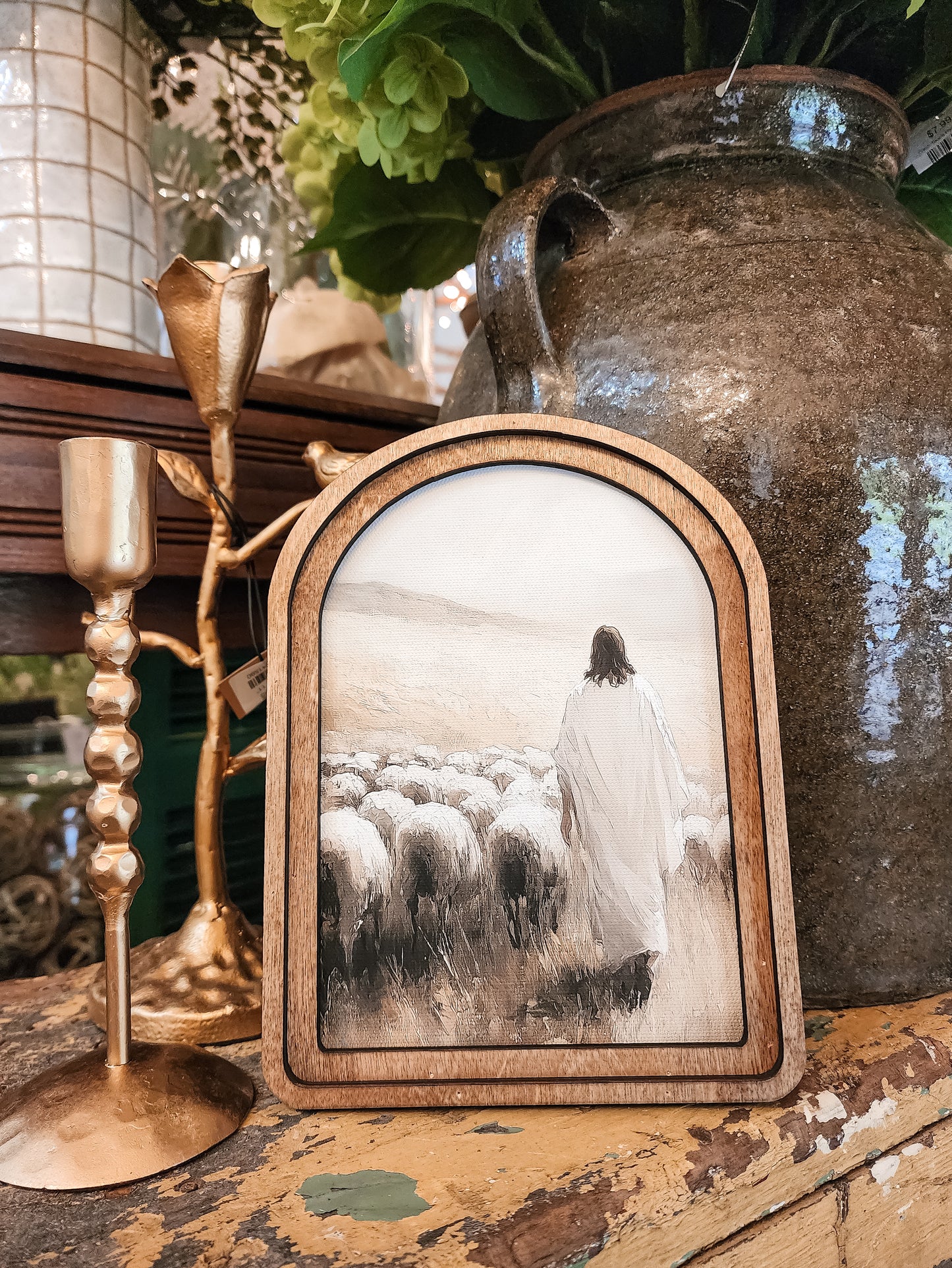 Arch Top Jesus Sheep Framed Art