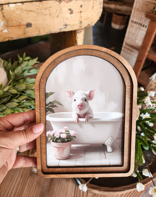 Rosie Pig In tub Arch Print