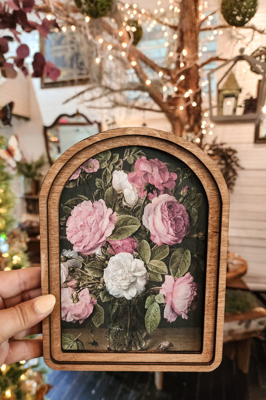Arch Top Colorful Florals Framed Art