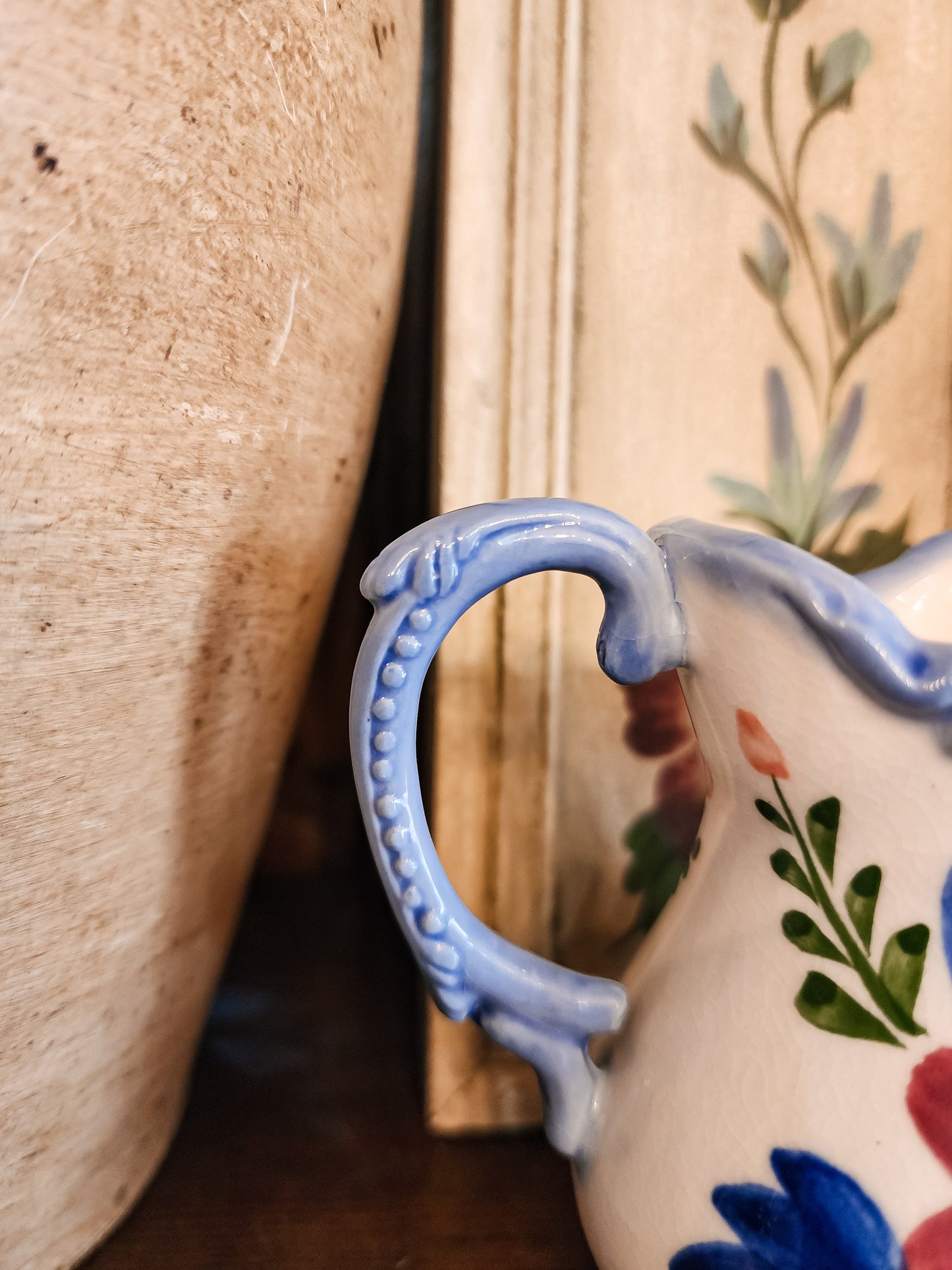 Blue Trim Floral Pitcher (Small)