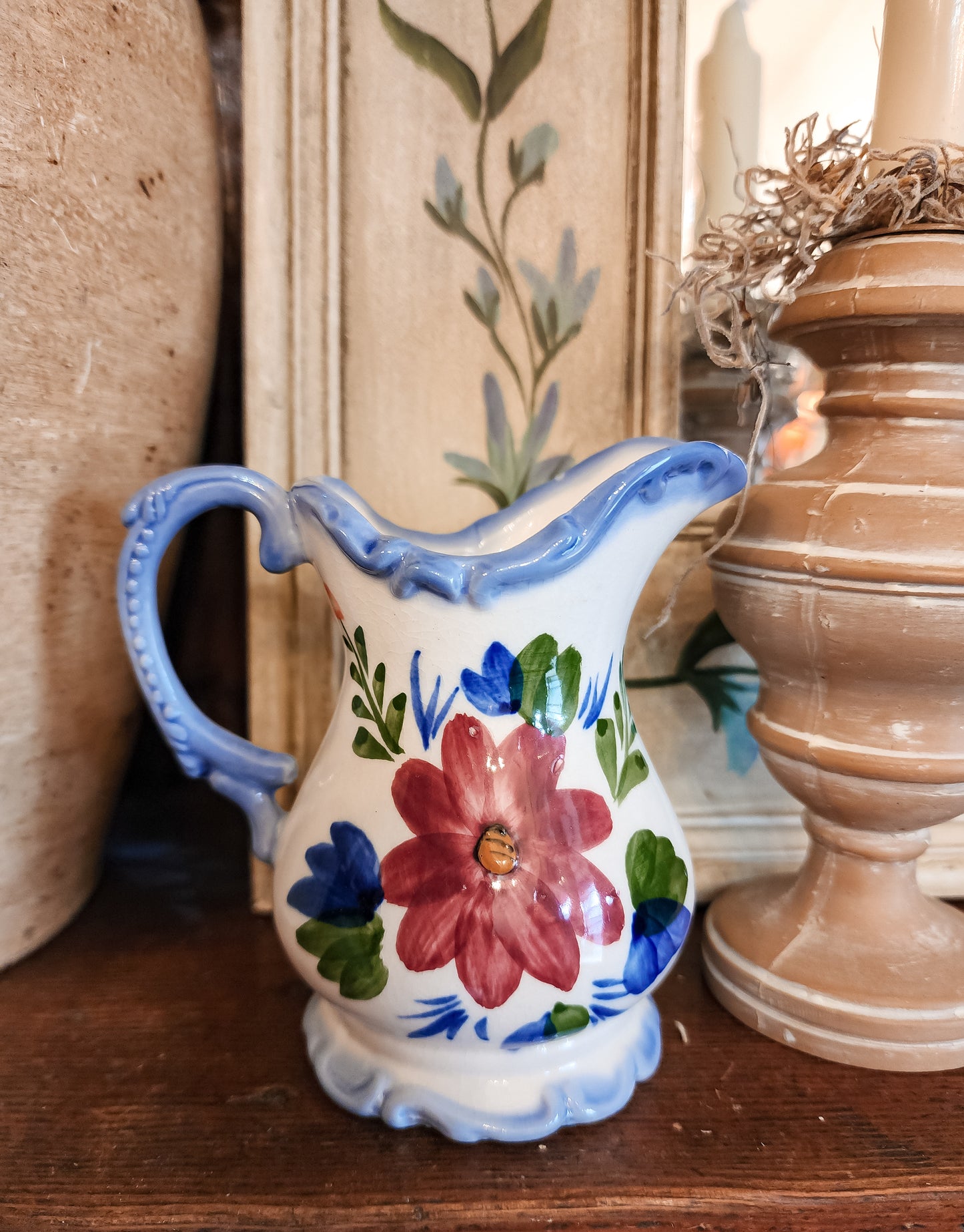 Blue Trim Floral Pitcher (Small)