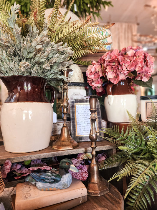 Vintage MCM Pair of Brass Rope Tassel Design Taper Candlestick Holders