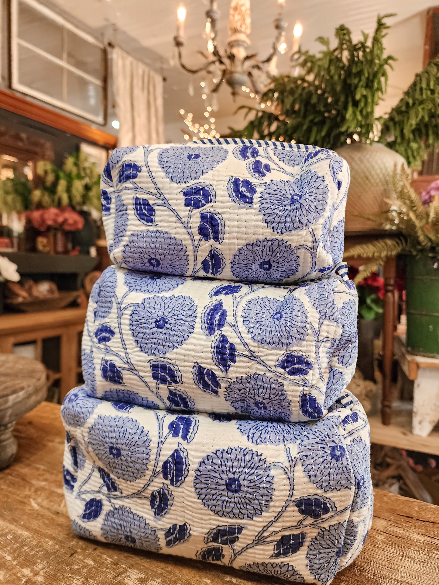 Blue Stripe Poppy Quilted Travel Case (Assorted Size)