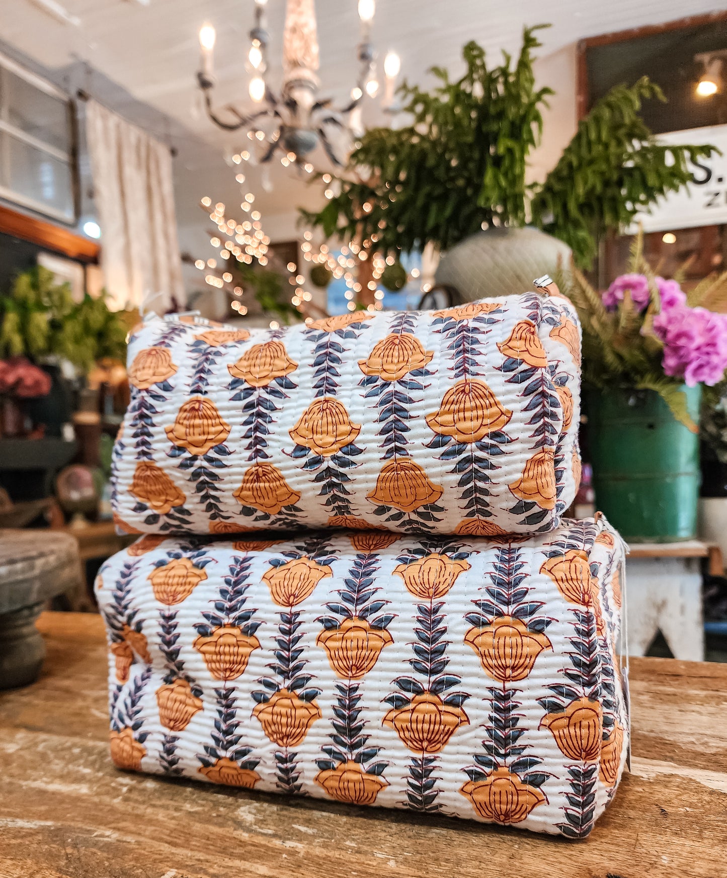 Orange Stripe Floral Quilted Travel Case (Assorted Size)