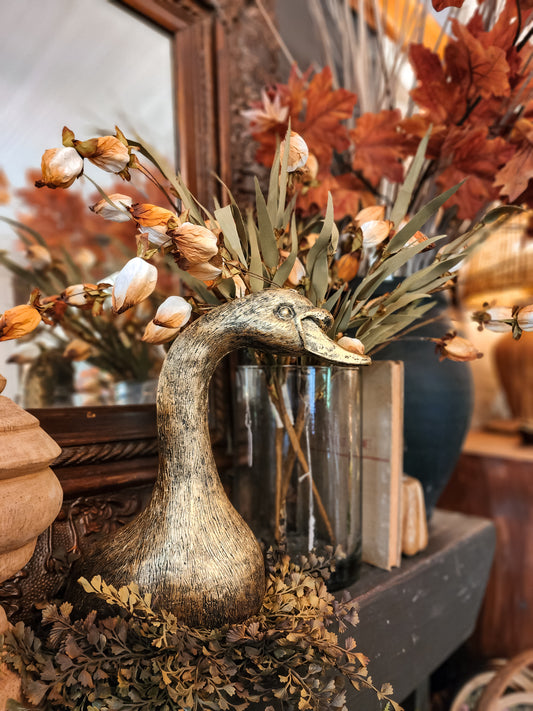 Lucy the Goose Taper Holder Antique Gold Finish