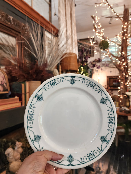 Stoneware Plate with Blue Boarder