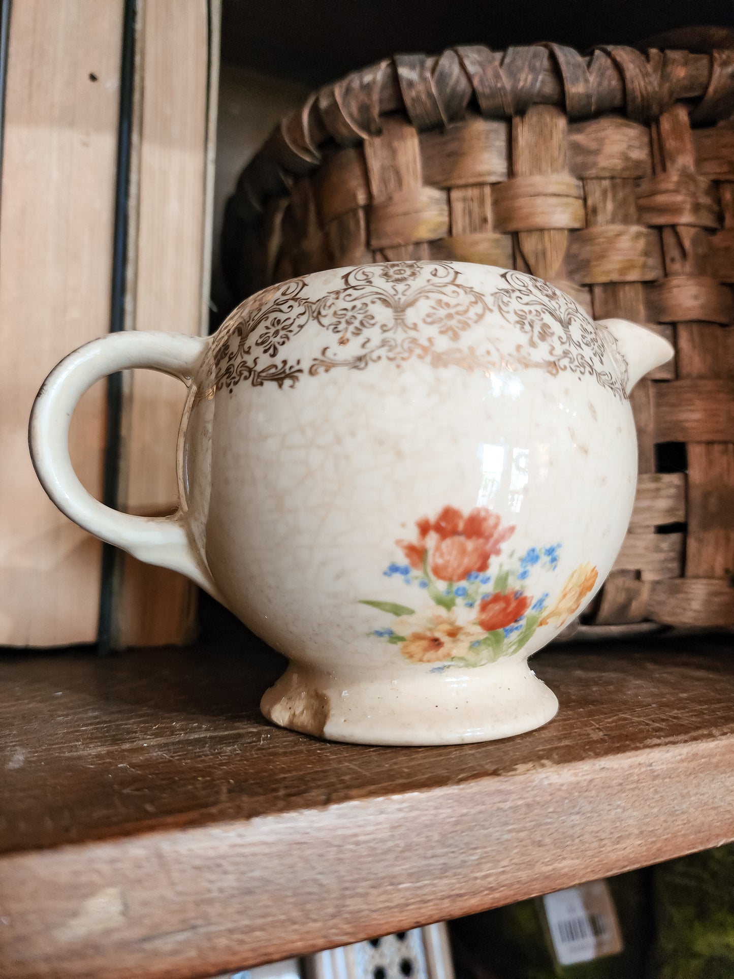 Small Pitcher with Gold and Floral Detail