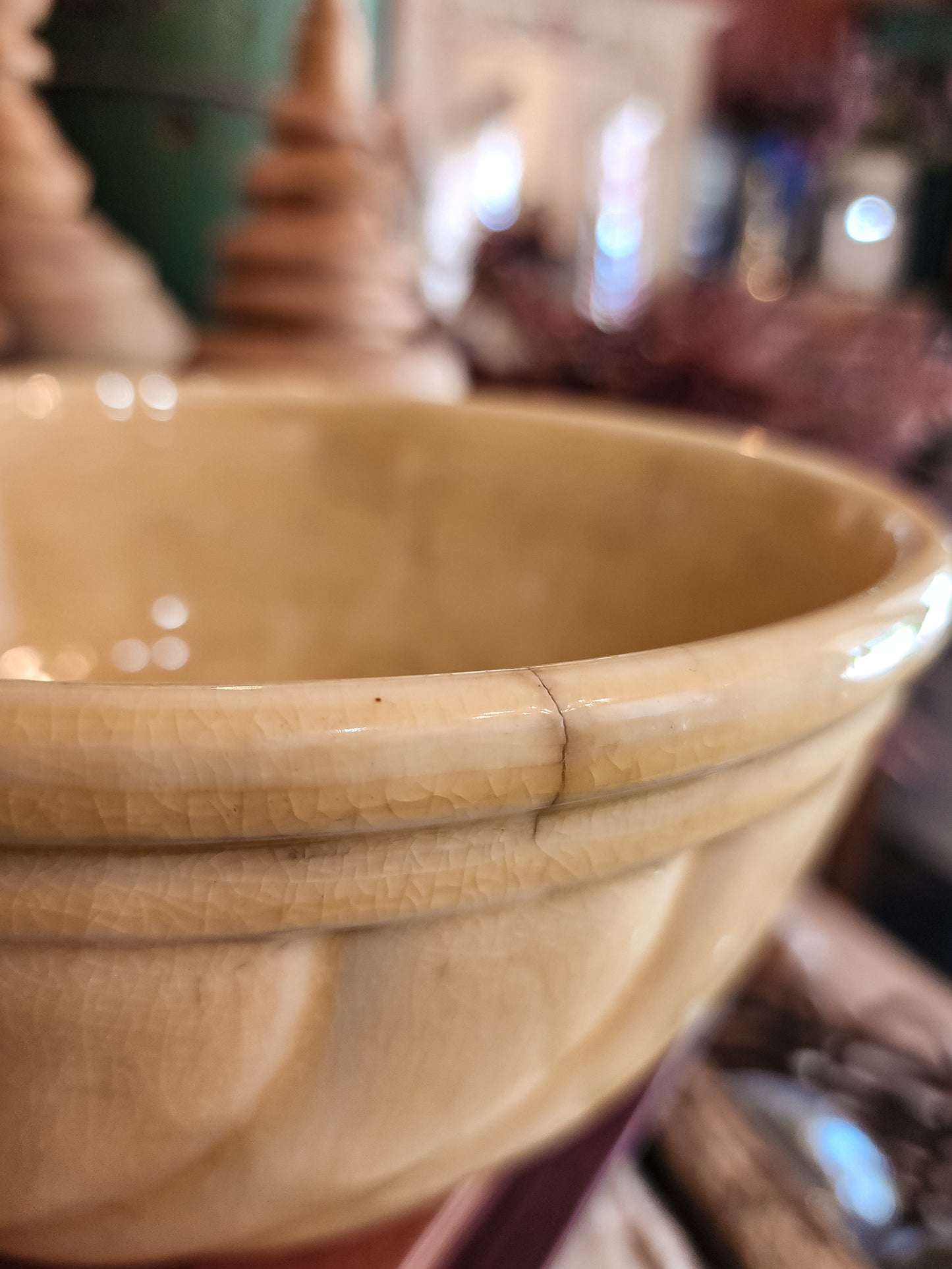 Primitive Yellow Ware Bowl (EXTREMELY CRAZED)