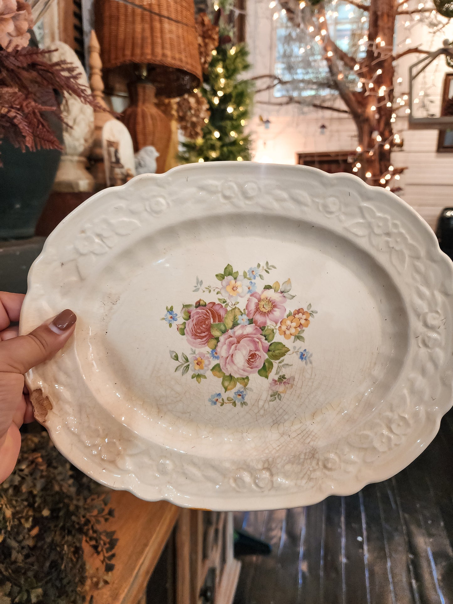 Crazed Floral Plate