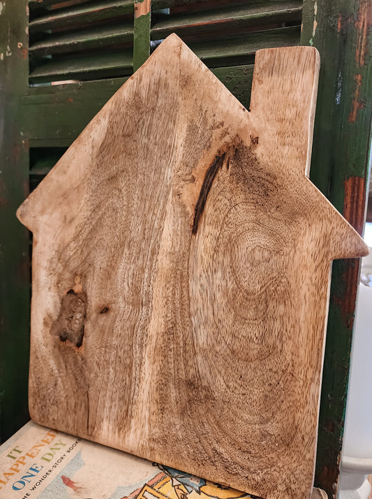 Mango Wood House Shaped Cheese/Serving Board, Natural