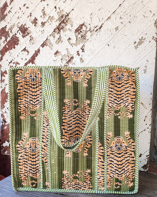 XL Green Tiger Quilted Bag