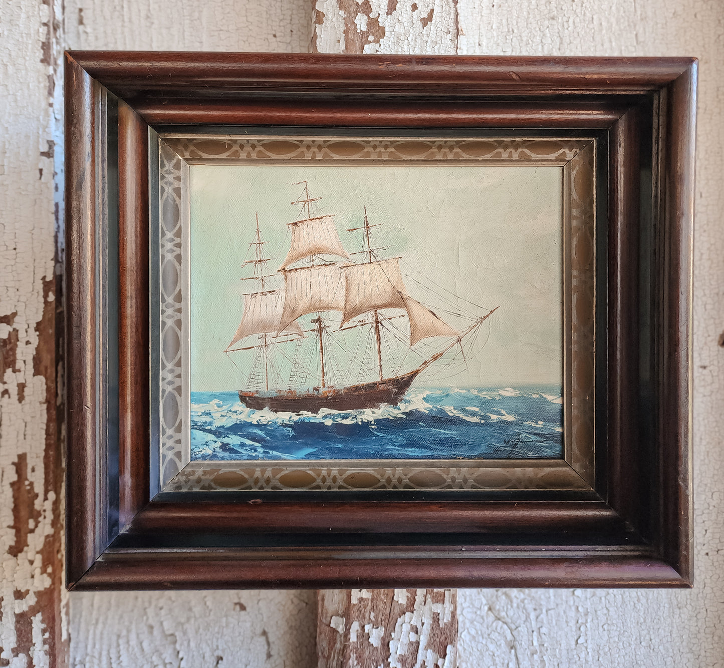 Vintage Boat Artwork in Wood Frame
