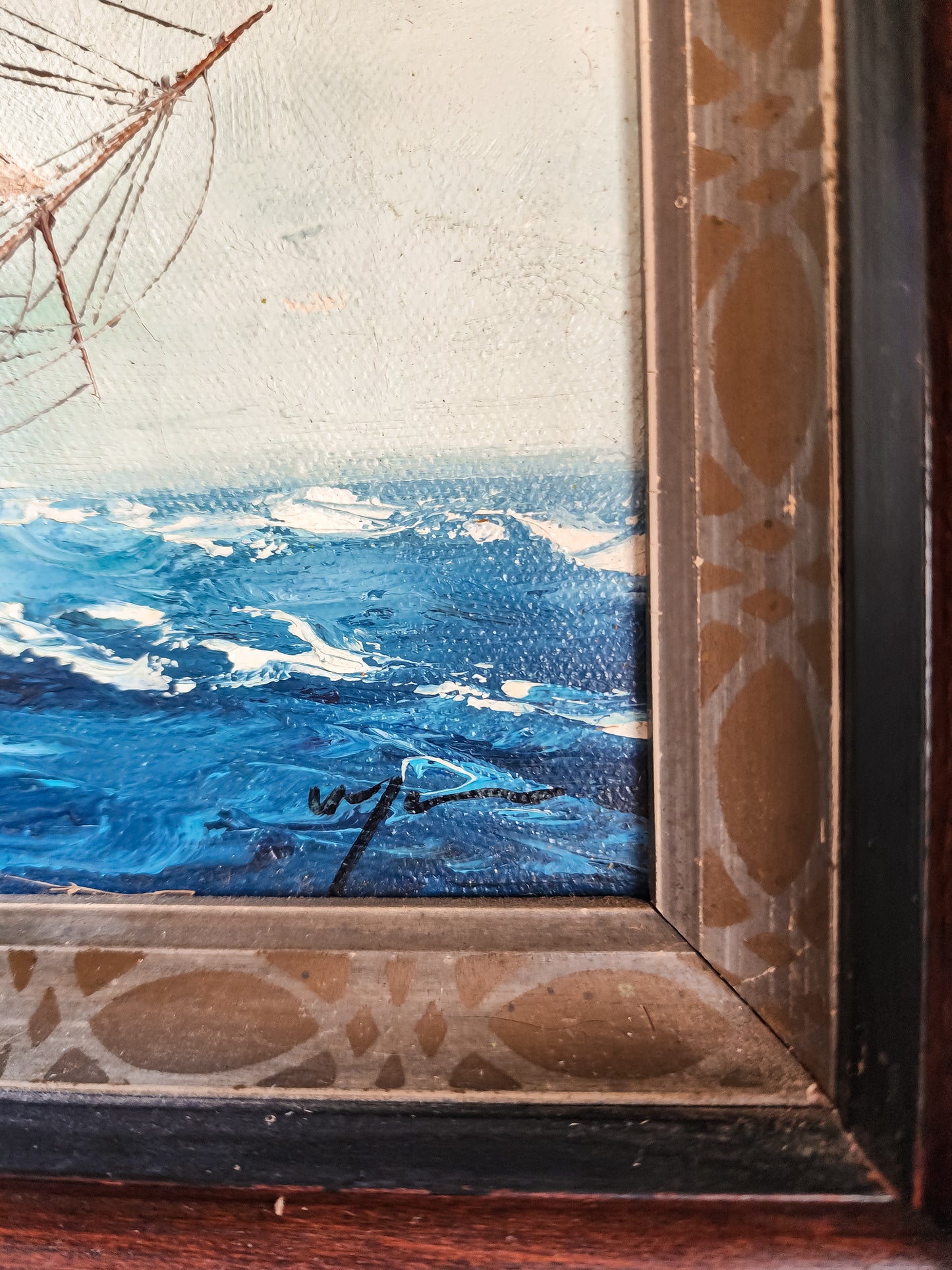 Vintage Boat Artwork in Wood Frame